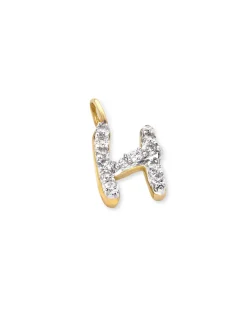 14k Yellow Gold Letter H Charm in White Diamond