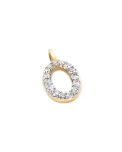 14k Yellow Gold Letter O Charm in White Diamond