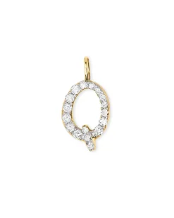 14k Yellow Gold Letter Q Charm in White Diamond