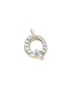 14k Yellow Gold Letter Q Charm in White Diamond