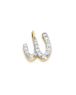14k Yellow Gold Letter W Charm in White Diamond