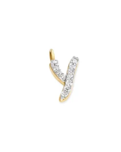 14k Yellow Gold Letter Y Charm in White Diamond