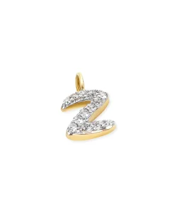 14k Yellow Gold Letter Z Charm in White Diamond