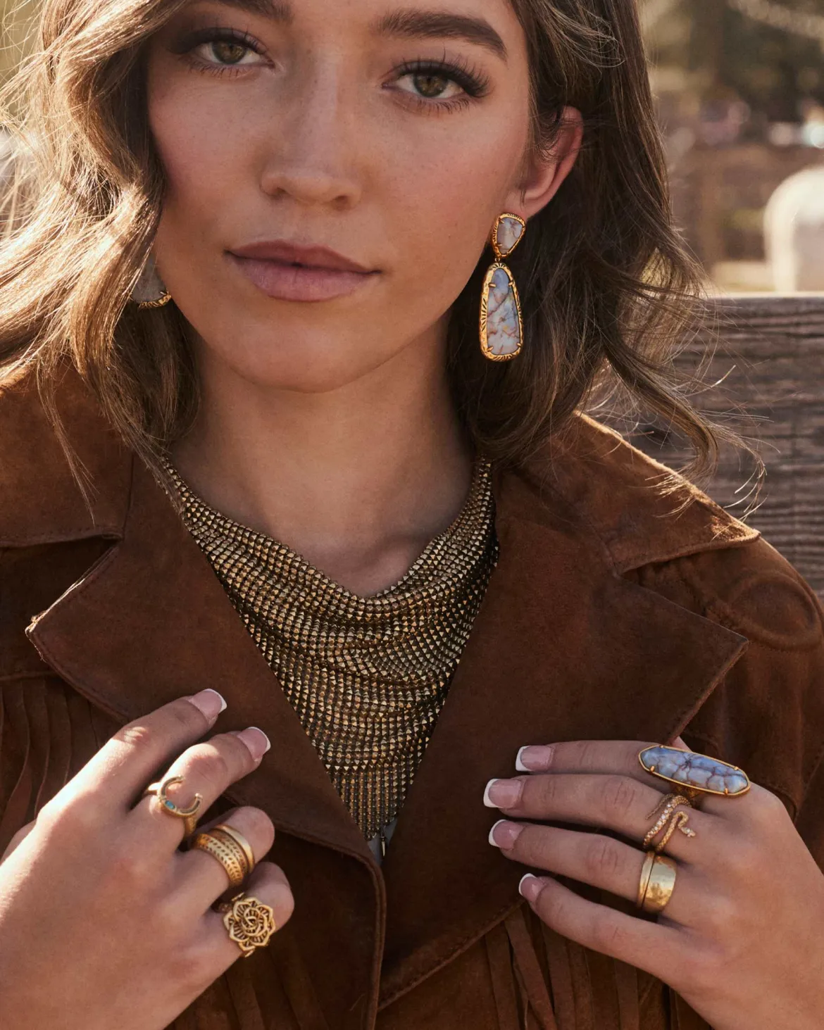 Keziah Vintage Gold Etch Frame Band Ring