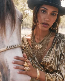 Keziah Vintage Gold Statement Fringe Hoop Earrings