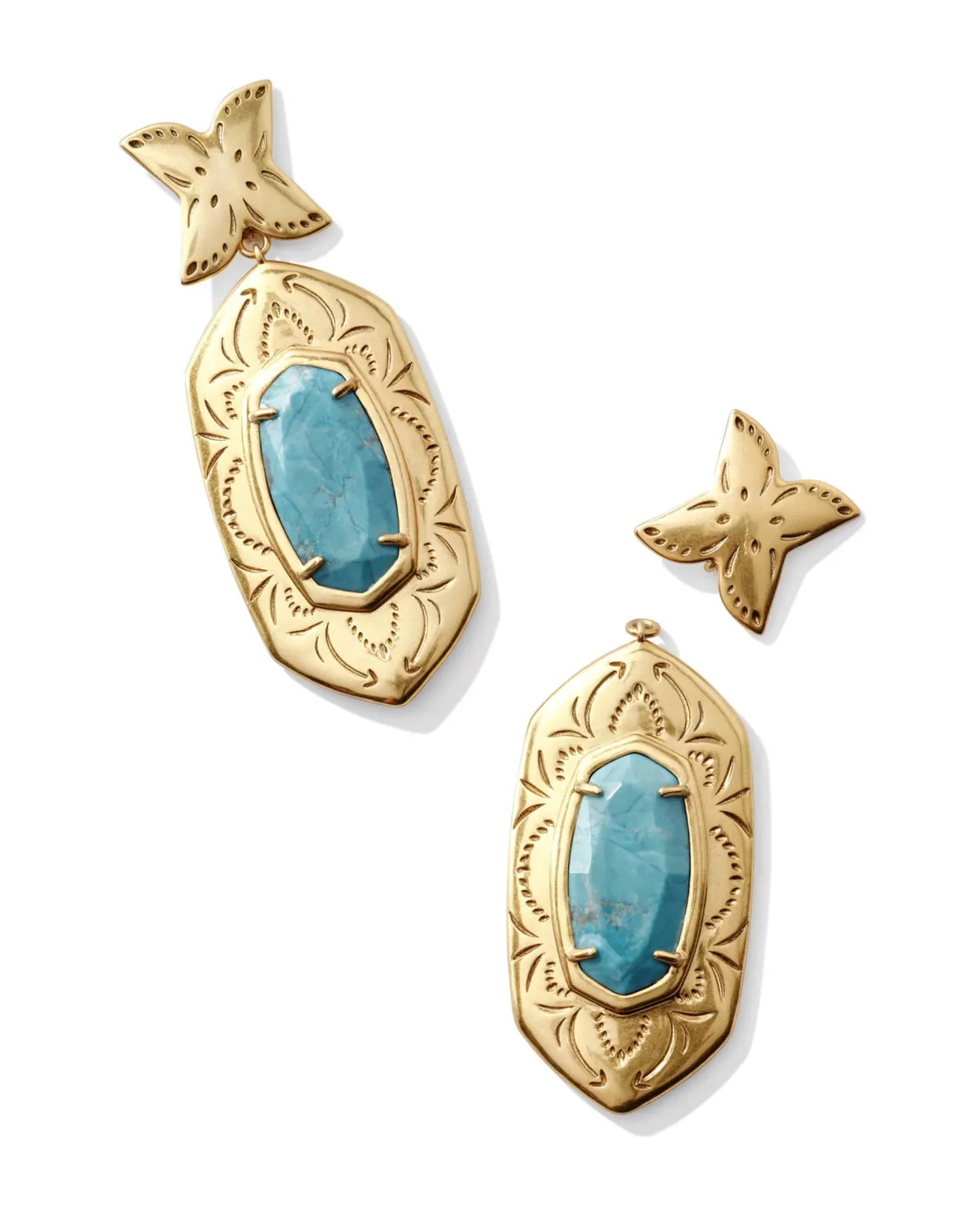 Keziah Vintage Gold Statement Earrings in Variegated Dark Teal Magnesite