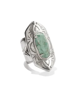Keziah Vintage Silver Cocktail Ring in Sea Green Chrysocolla