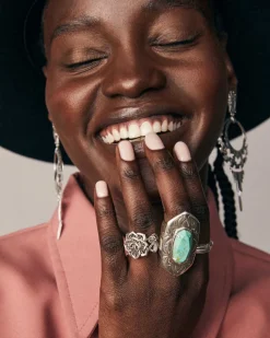 Keziah Vintage Silver Cocktail Ring in Sea Green Chrysocolla
