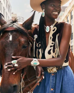 Keziah Vintage Silver Cocktail Ring in Sea Green Chrysocolla