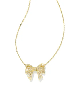 Krista Gold Bow Short Pendant Necklace in White Mix