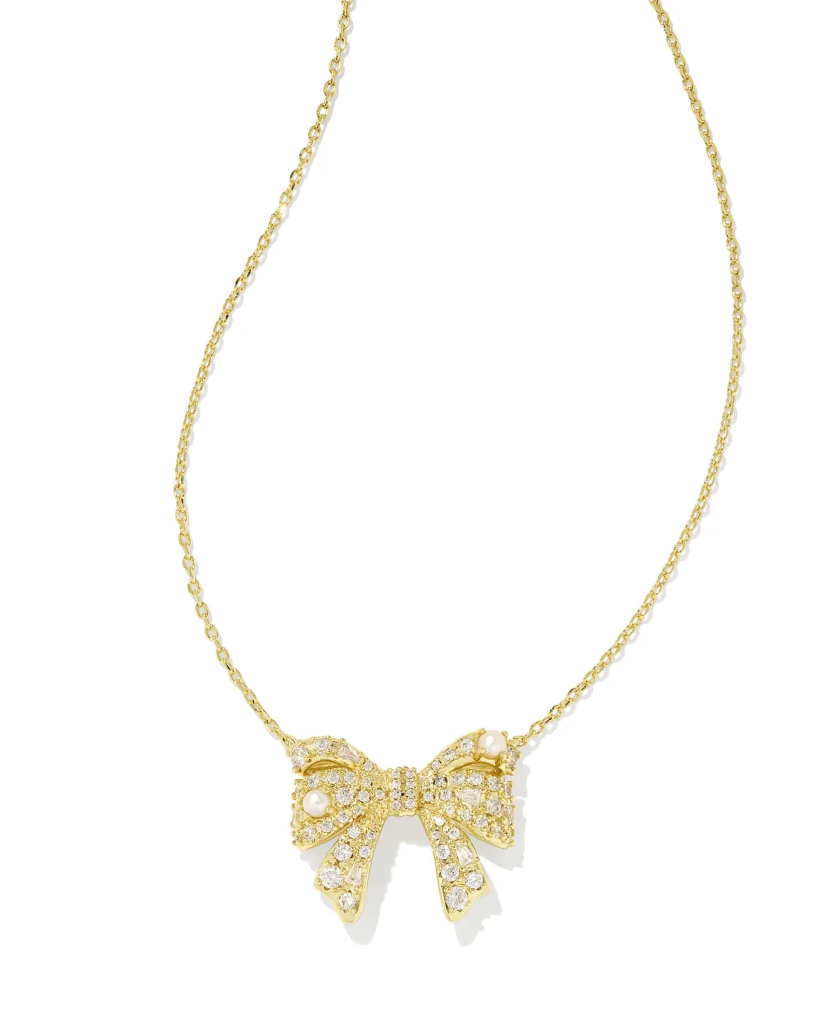 Krista Gold Bow Short Pendant Necklace in White Mix