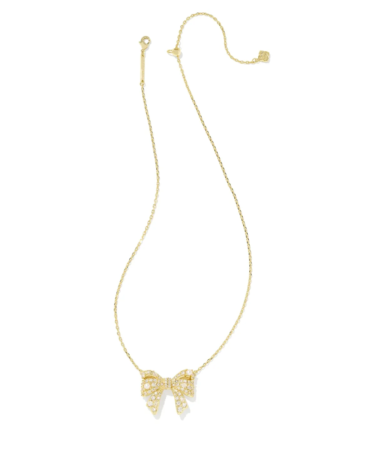 Krista Gold Bow Short Pendant Necklace in White Mix