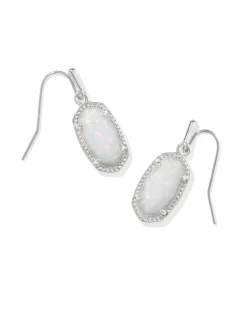 Lee Silver Drop Earrings in White Lab Grown Opal