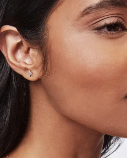 Letter A 14k Yellow Gold Single Stud Earring in White Diamond