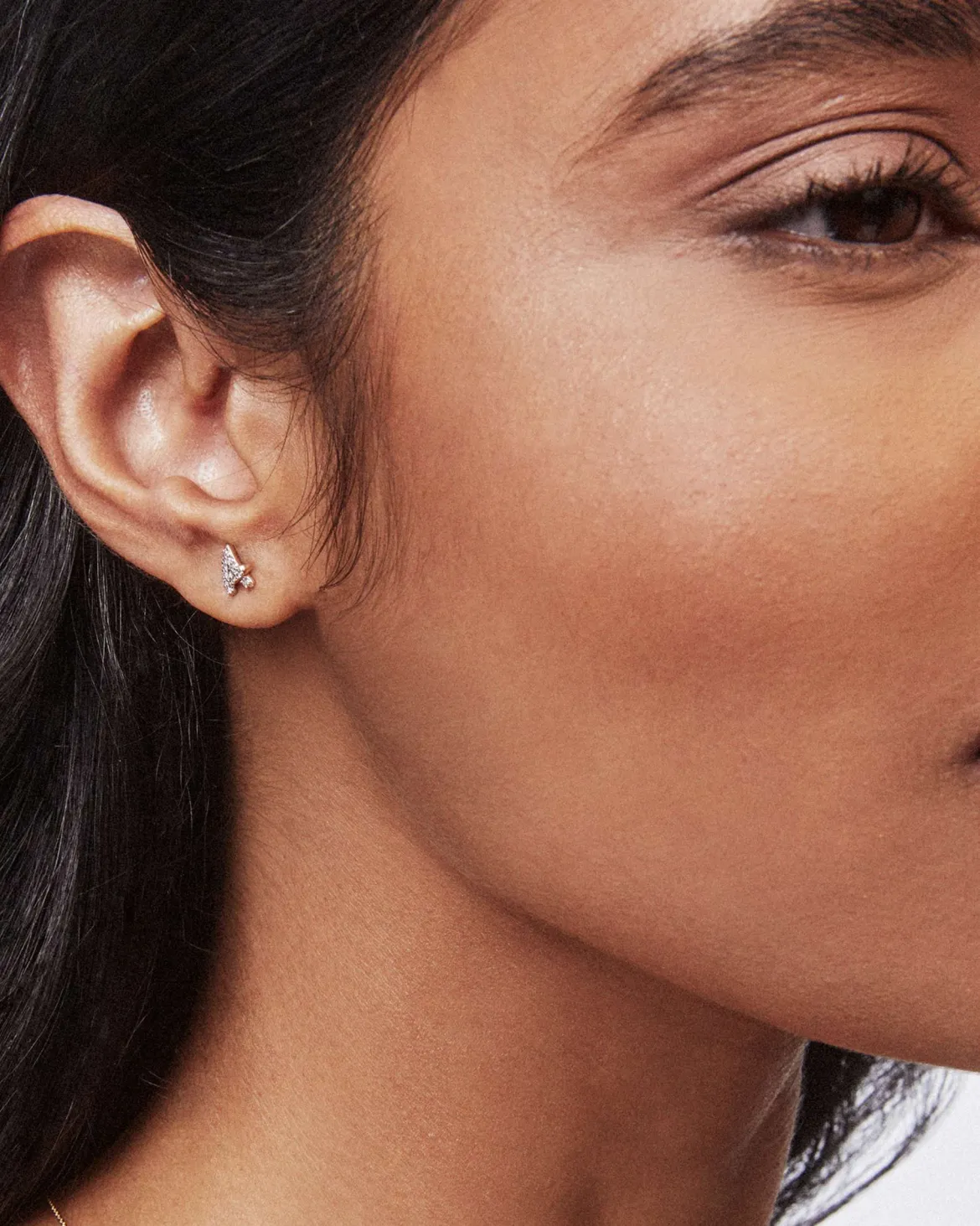 Letter A 14k Yellow Gold Single Stud Earring in White Diamond