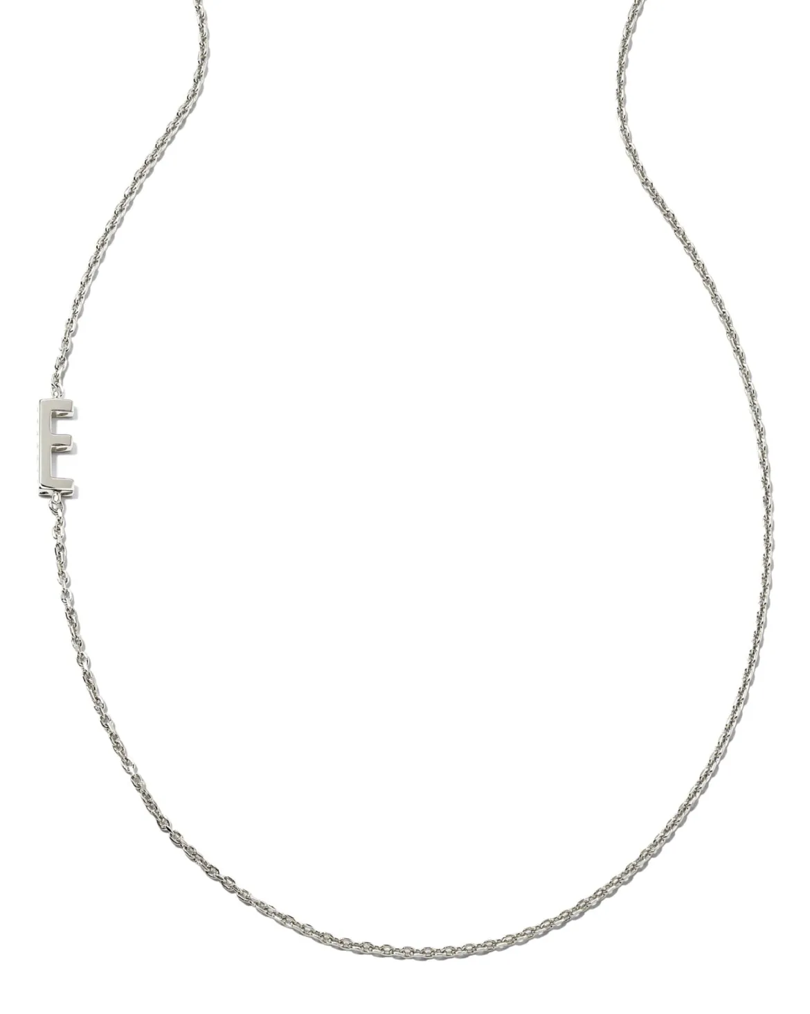 Letter E Inline Initial Necklace in Sterling Silver