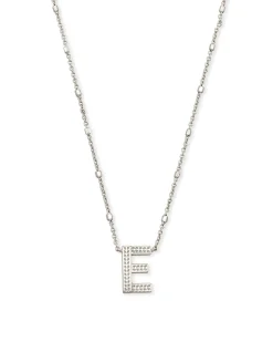 Letter E Pendant Necklace in Silver
