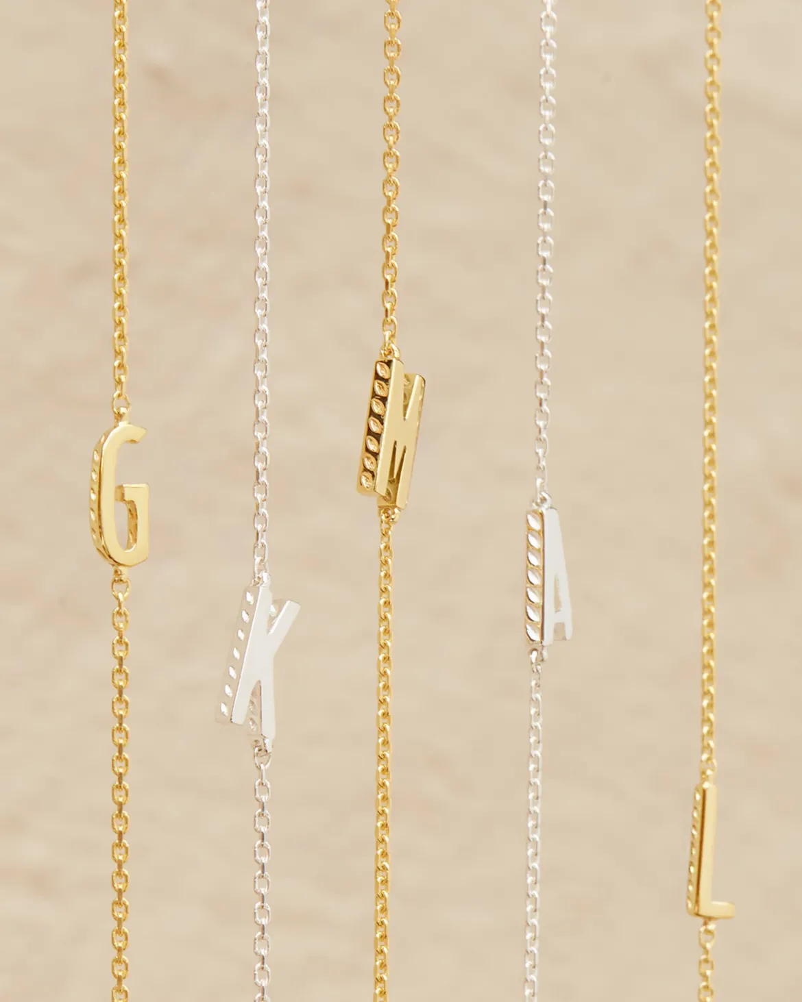 Letter K Inline Initial Necklace in Sterling Silver