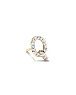 Letter Q 14k Yellow Gold Single Stud Earring in White Diamond