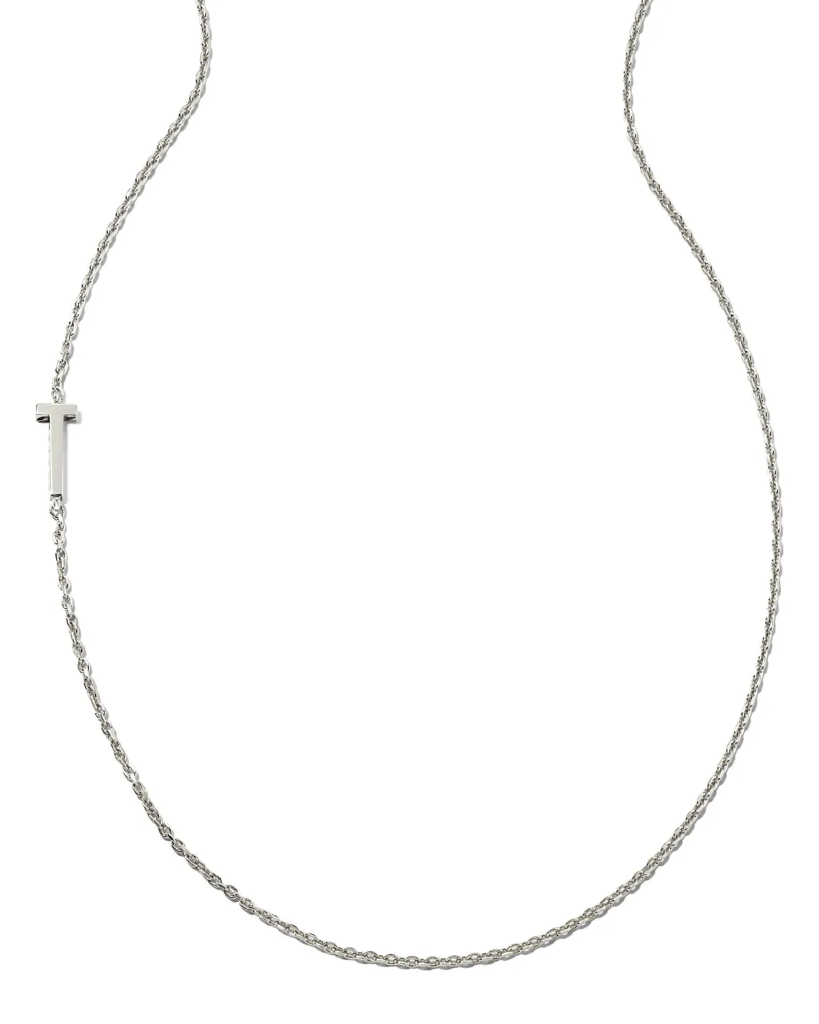 Letter T Inline Initial Necklace in Sterling Silver