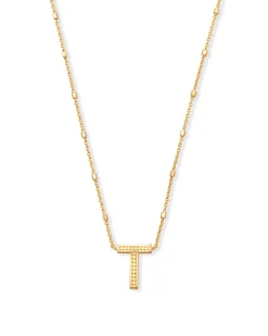 Letter T Pendant Necklace in Gold
