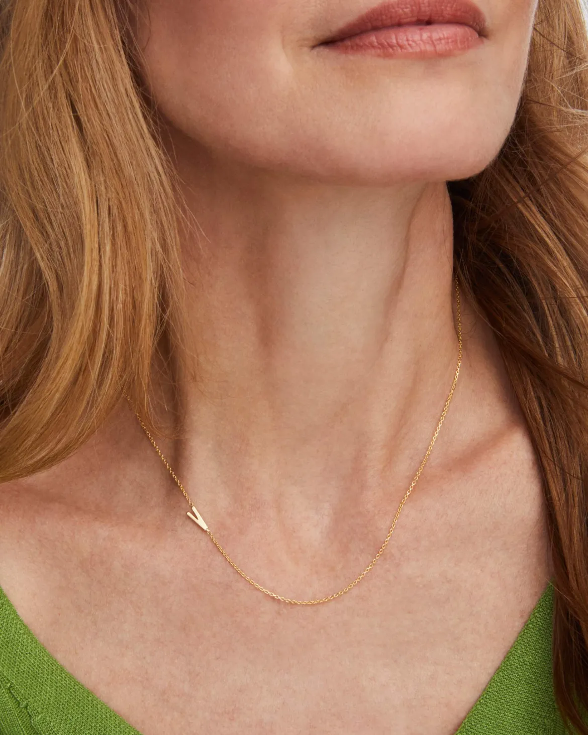 Letter V Inline Initial Necklace in 18k Gold Vermeil