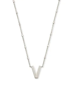 Letter V Pendant Necklace in Silver