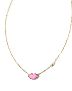 Lips Gold Pendant Necklace in Hot Pink Mother-of-Pearl