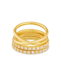 Livy Gold Rings Set of 3 in White Crystal
