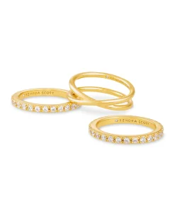 Livy Gold Rings Set of 3 in White Crystal