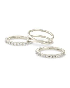 Livy Silver Rings Set of 3 in White Crystal