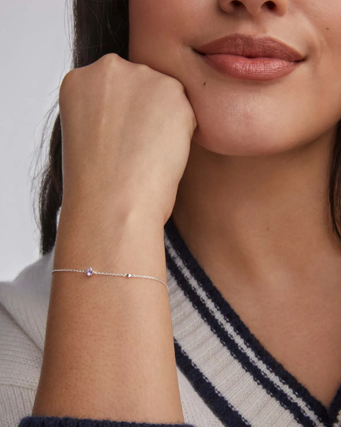 Maisie Sterling Silver February Delicate Chain Bracelet
