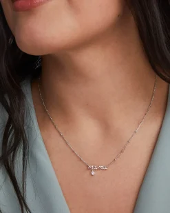 Mama Silver Crystal Short Pendant Necklace