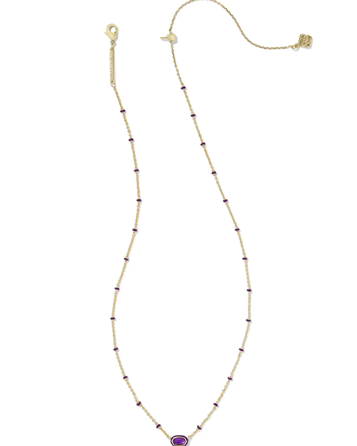 Mini Elisa Gold Enamel Frame Short Pendant Necklace in Purple Mother-of-Pearl