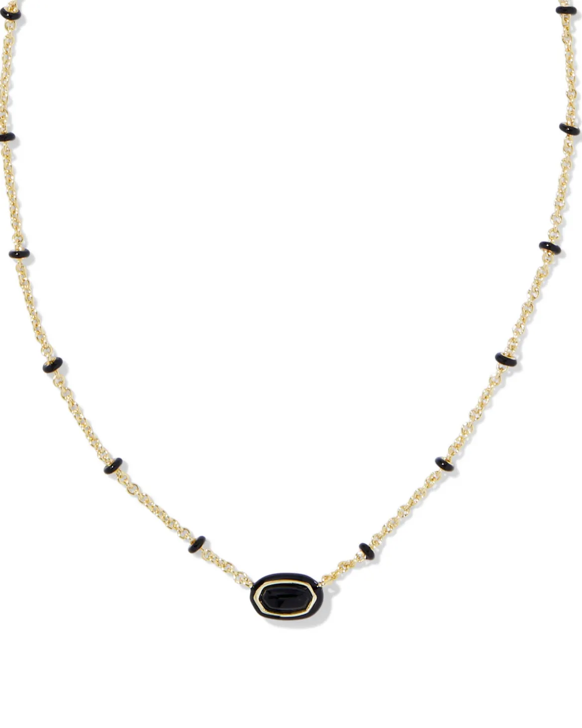 Mini Elisa Gold Enamel Frame Short Pendant Necklace in Black Agate