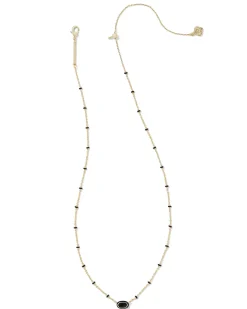 Mini Elisa Gold Enamel Frame Short Pendant Necklace in Black Agate