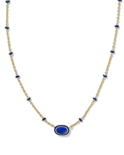 Mini Elisa Gold Enamel Frame Short Pendant Necklace in Cobalt Illusion