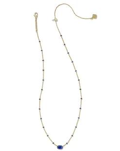 Mini Elisa Gold Enamel Frame Short Pendant Necklace in Cobalt Illusion