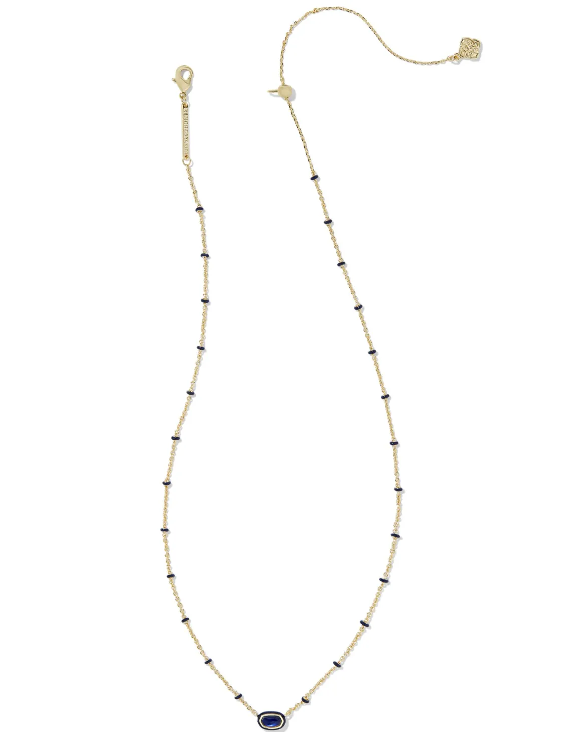 Mini Elisa Gold Enamel Frame Short Pendant Necklace in Navy Mother-of-Pearl