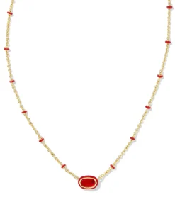 Mini Elisa Gold Enamel Frame Short Pendant Necklace in Red Illusion