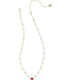 Mini Elisa Gold Enamel Frame Short Pendant Necklace in Red Illusion