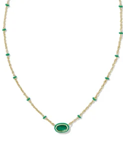 Mini Elisa Gold Enamel Frame Short Pendant Necklace in Emerald Illusion