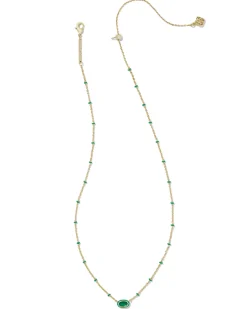 Mini Elisa Gold Enamel Frame Short Pendant Necklace in Emerald Illusion