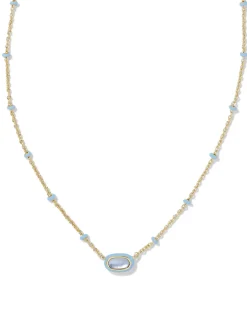 Mini Elisa Gold Enamel Frame Short Pendant Necklace in Periwinkle Illusion