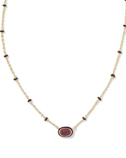 Mini Elisa Gold Enamel Frame Short Pendant Necklace in Maroon Magnesite