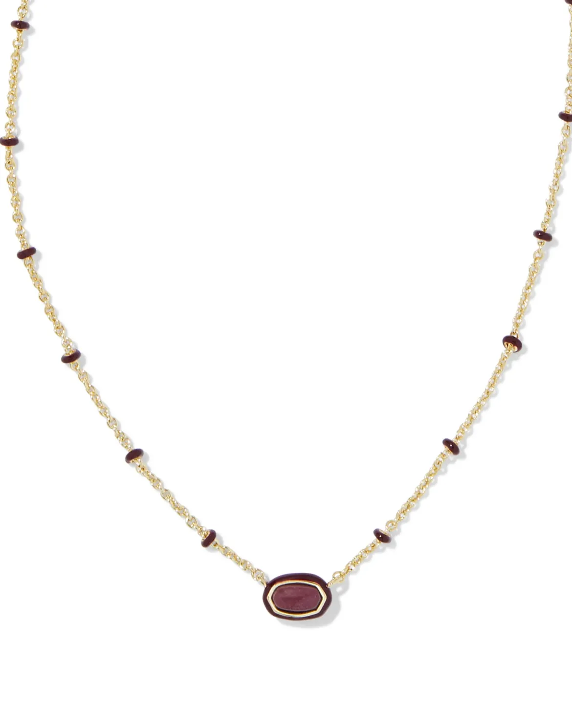 Mini Elisa Gold Enamel Frame Short Pendant Necklace in Maroon Magnesite