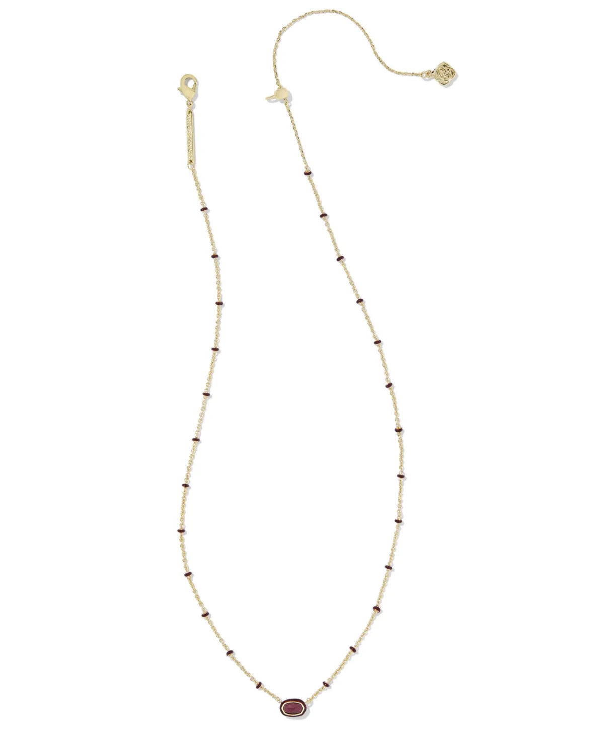 Mini Elisa Gold Enamel Frame Short Pendant Necklace in Maroon Magnesite