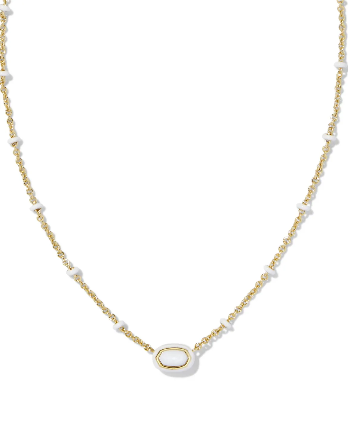Mini Elisa Gold Enamel Frame Short Pendant Necklace in White Mother-of-Pearl