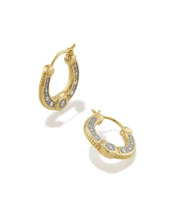 Noble 14k Yellow Gold Huggie Earrings in White Diamond