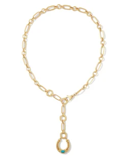 Noble Vintage Gold Horseshoe Y Necklace in Variegated Dark Teal Magnesite
